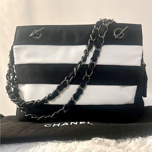 CHANEL striped canvas tote